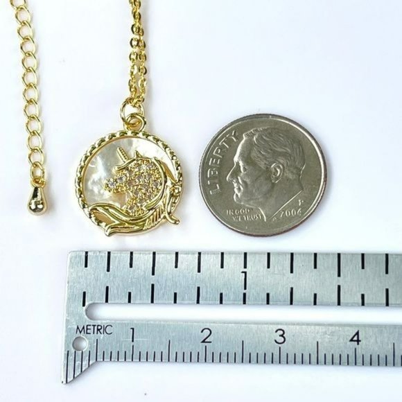 Gold Plated Zircon Unicorn Shell Pendant Necklace 17in - Picture 8 of 13